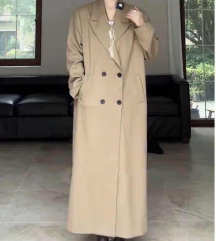 xakxx xakxx-Trench Coat Women Long Windbreaker Autumn Fashion Chic British Style Double Breasted Khaki Trench Coat For Women Plus Size