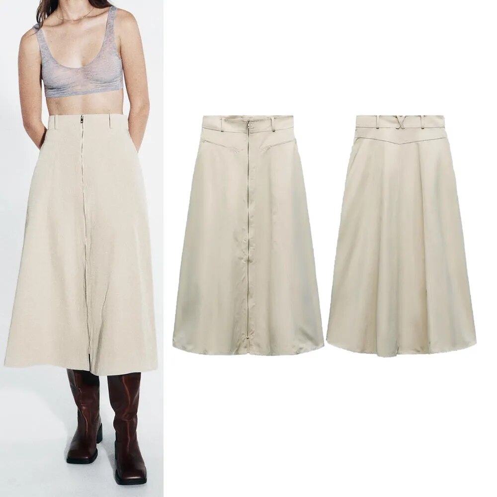 xakxx xakxx - New arrivals for autumn, women���s clothing, fashionable, casual and versatile, zipper-embellished high-waisted cape skirt