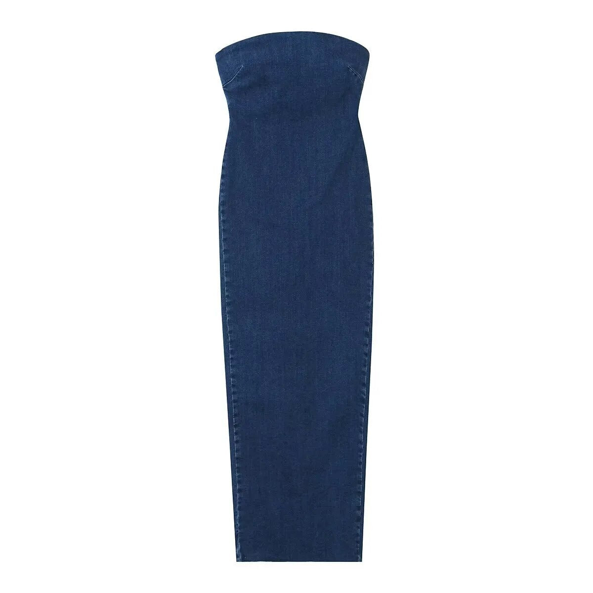 xakxx- New women's clothing temperament fashion casual one-neck tube top slim fit raw edge slit denim dress