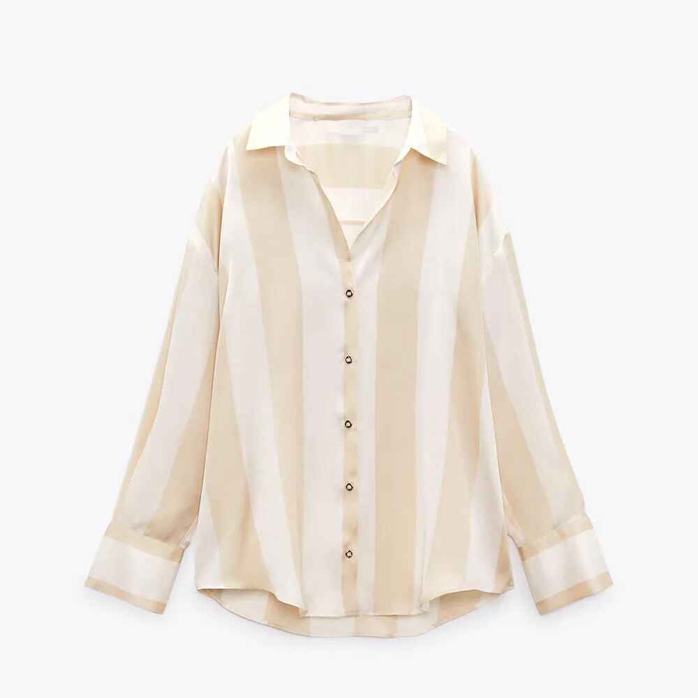 xakxx xakxx- new women's satin texture loose slim single-breasted V-neck casual shirt