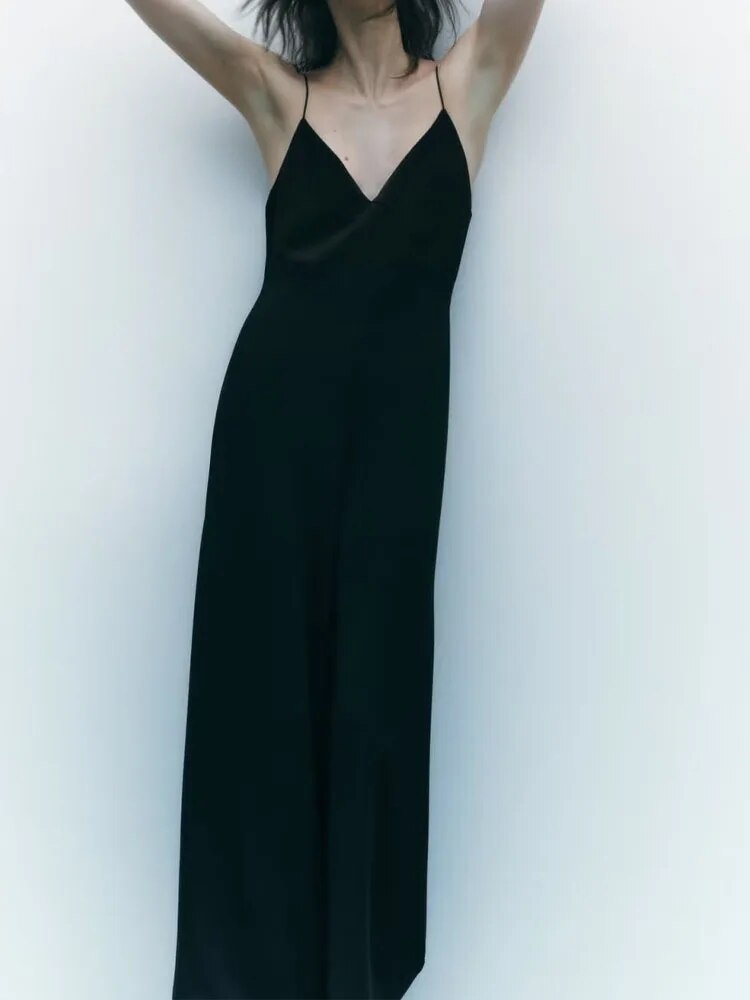 xakxx xakxx- New women's style high-end V-neck black high-waist casual temperament suspender jumpsuit 7901064