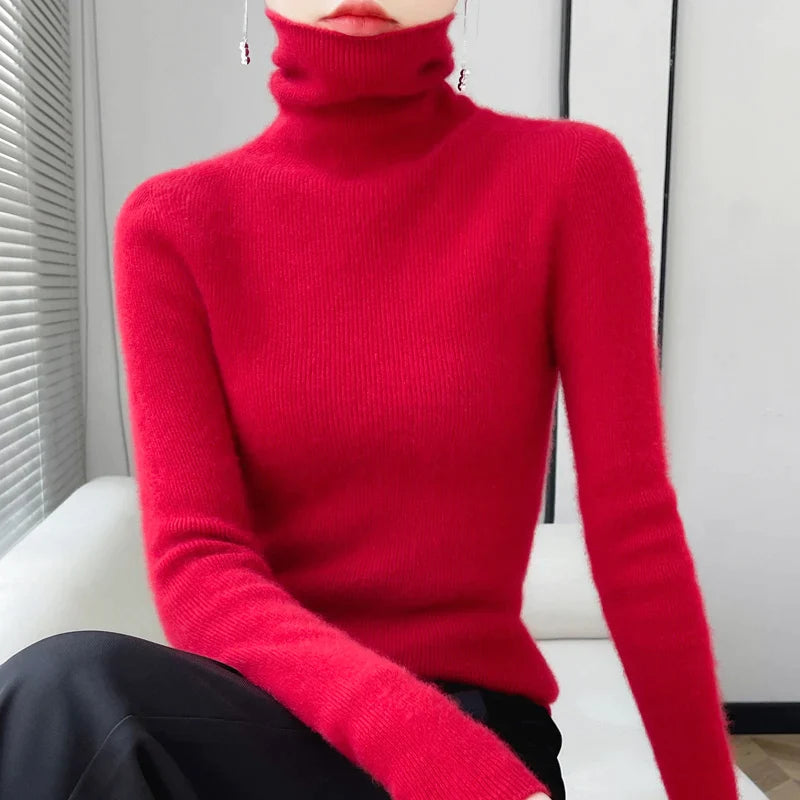 xakxx xakxx-100 pure mountain cashmere sweater autumn and winter ladies sweater knit bottoming shirt high neck pullover slim joker inside.