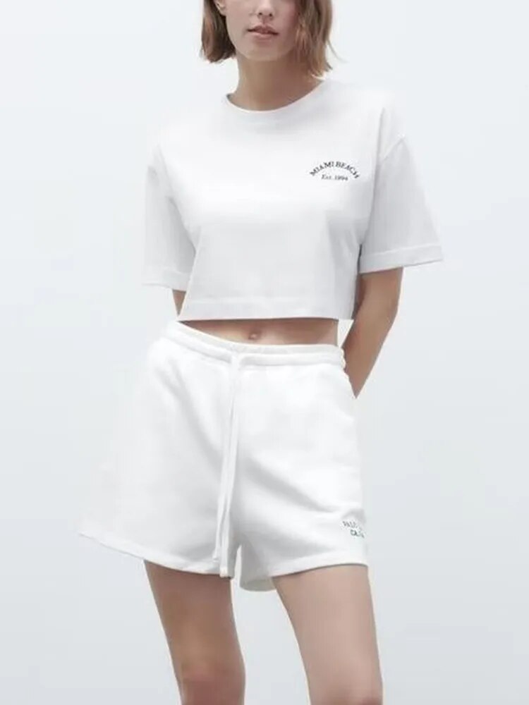 xakxx xakxx - New women's clothing temperament fashion casual sexy Ruili sweet front text embroidery printing short version T-shirt shorts