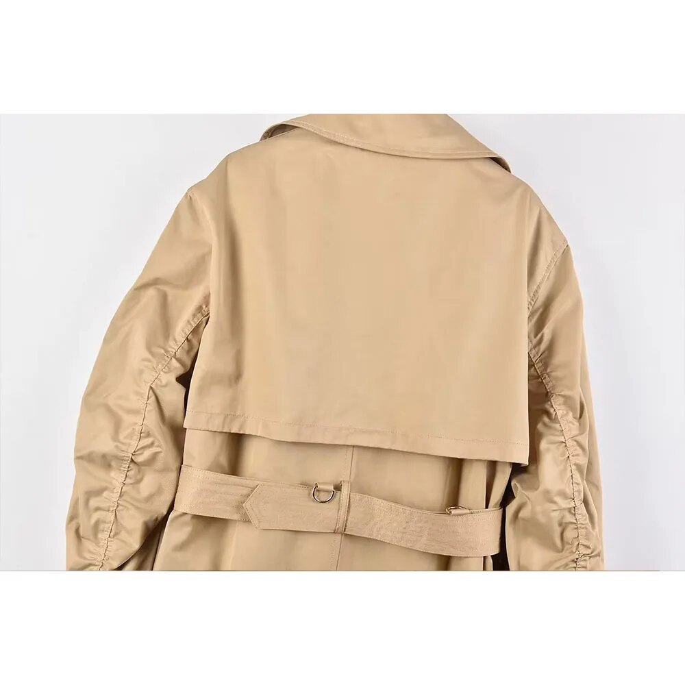 xakxx xakxx- Spring New Women's Double breasted front with metal hook closure. Pleated polo trench coat