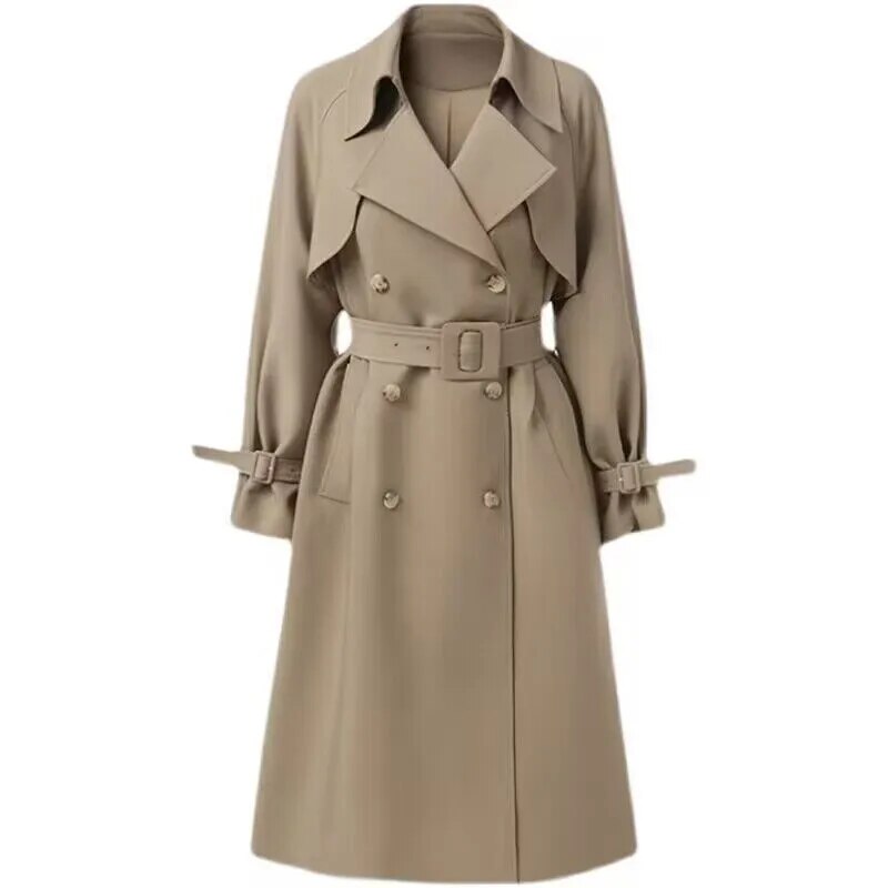xakxx xakxx-Beige Trench Coat Women Long Windbreaker Autumn Fashion Chic British Style Double Breasted Overcoat Trench Coat For Women