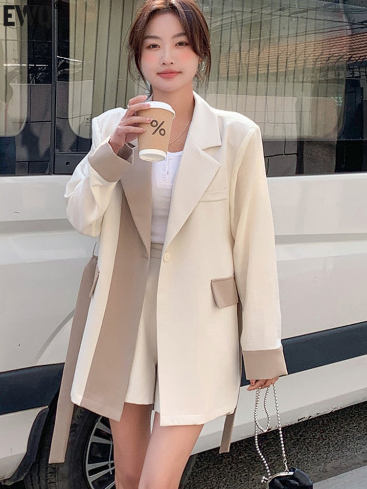 xakxx Women Contrast Color Lace-up Blazer Coat Long Sleeve Patchwork Pocket Suit Jacket Spring Summer New Tide Top 16Y7915