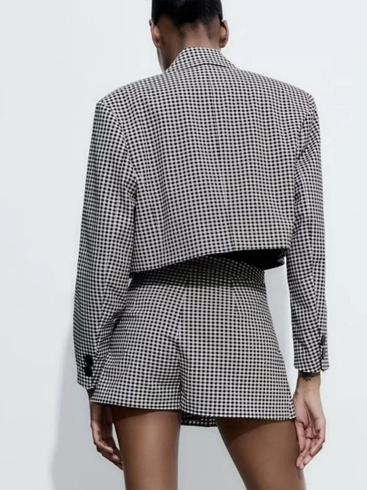 xakxx xakxx - Women's wear new spring and summer new new women's wear black and white small plaid short suit coat A-line short skirt pant
