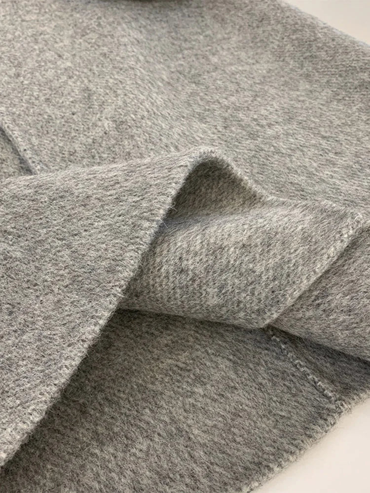 xakxx-New High-end Women Wool Herringbone Loose Double-sided Wool Coat Temperament Handmade Natural Wool Fashion Jacket Autumn Winter
