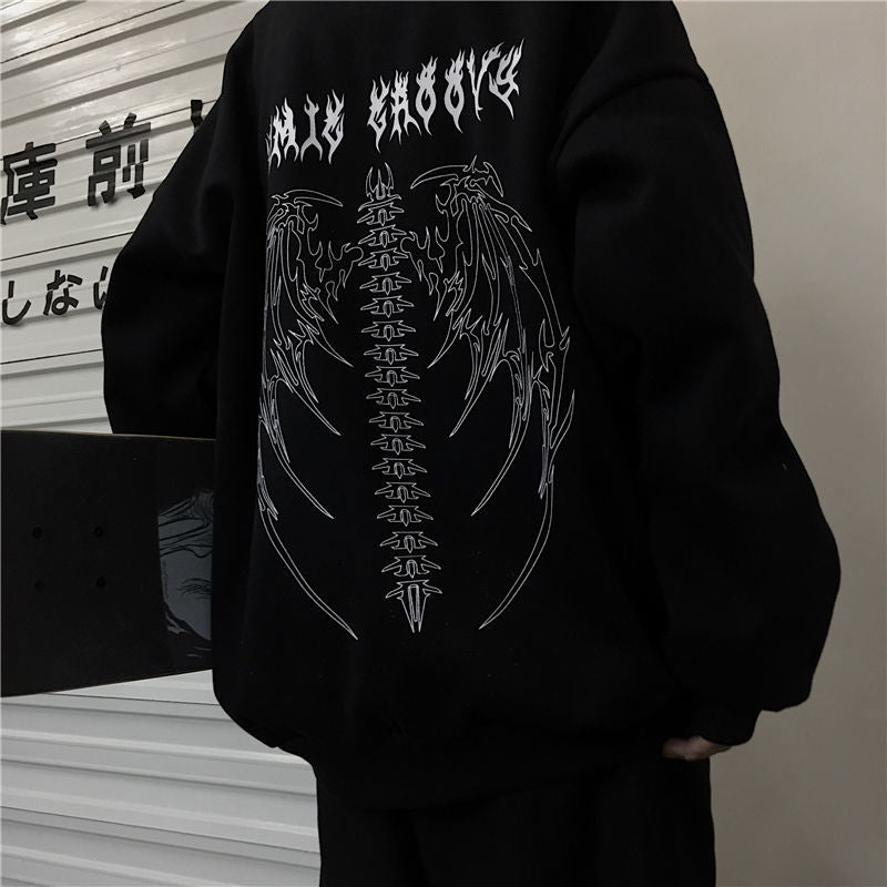 xakxx Men's Hoodies Hip Hop Skeleton Print Long Sleeve Oversized Sweatshirts Tops Y2k Gothic Grunge Zip Up Hoodie Jacket Streetwear