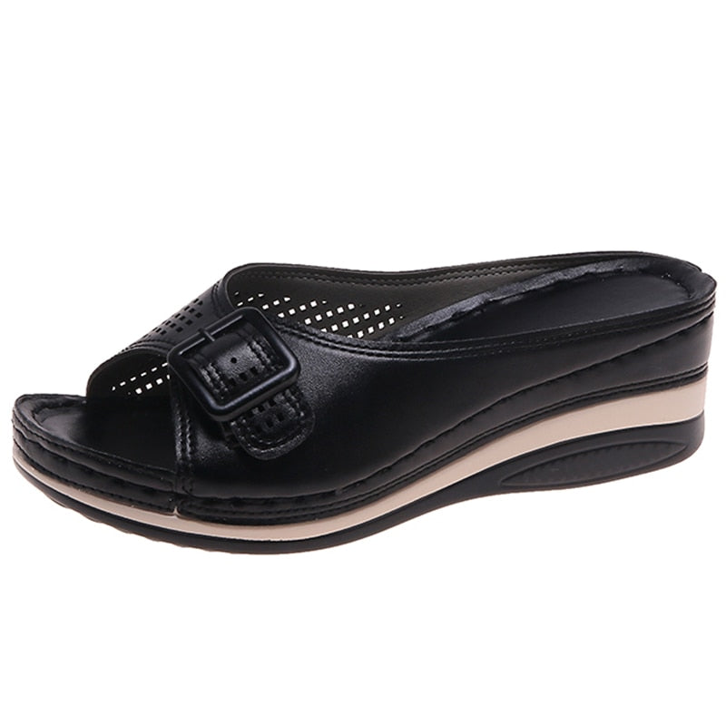 xakxx Back to school New Plus Size 43 Wedges Slippers Women Summer Buckle Peep Toe Sandals Woman Comfy Non Slip Beach Flip Flops Female