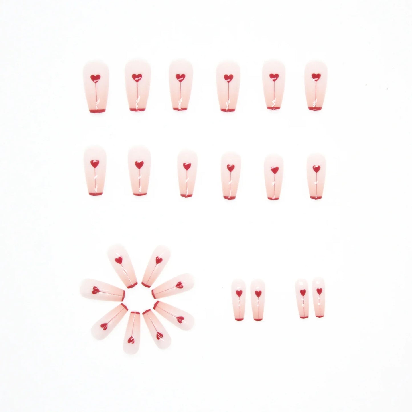 xakxx xakxx 24Pcs Charming Pink Flame Long Ballerina Wearable Fake Nails Press on Smaill Heart Full Cover Detachable Finished Fingernails