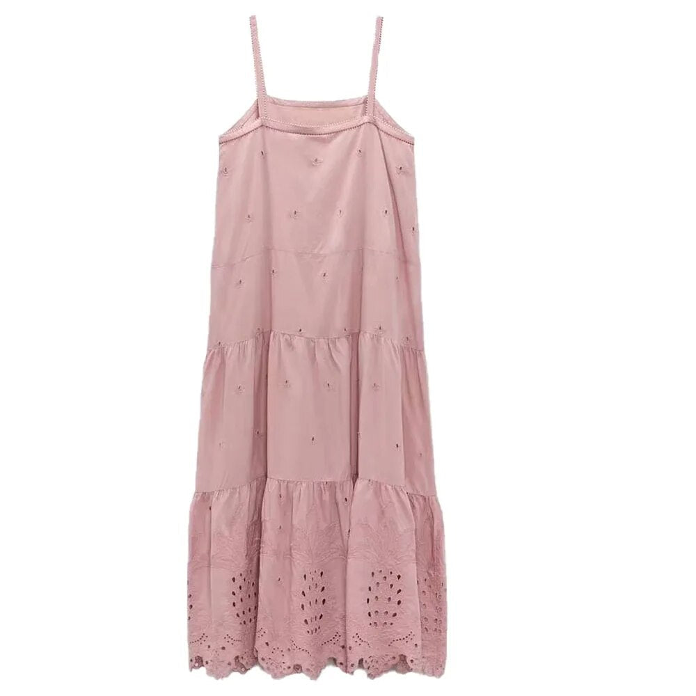 xakxx- New women's style temperament fashion casual all-match sexy slim Ruili sweet hollow embroidery dress
