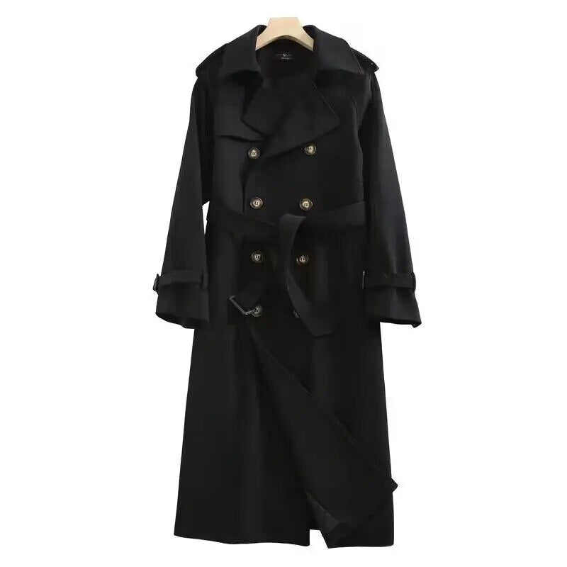 xakxx xakxx-Trench Coat Women Long Windbreaker Autumn Fashion Chic British Style Khaki Black Double Breasted Trench Coat For Women