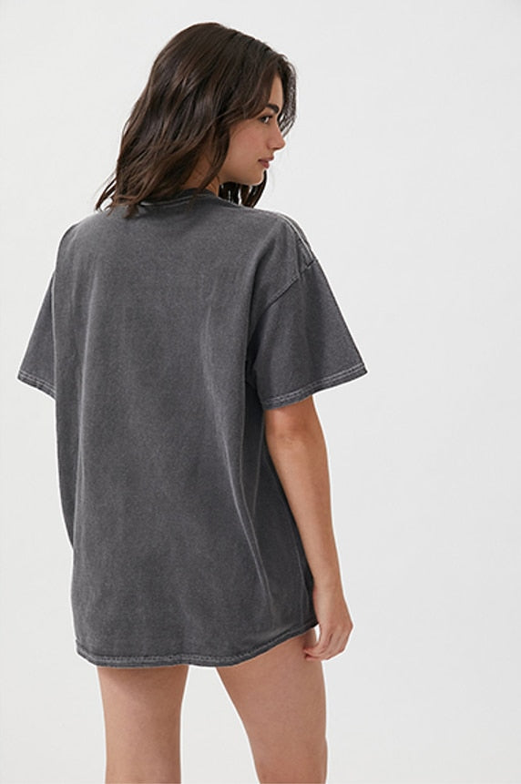 xakxx Streetwear Print Oversized Black Gray Tshirt Women Summer O Neck Short Sleeve Tops Casual Loose Ladies Tee