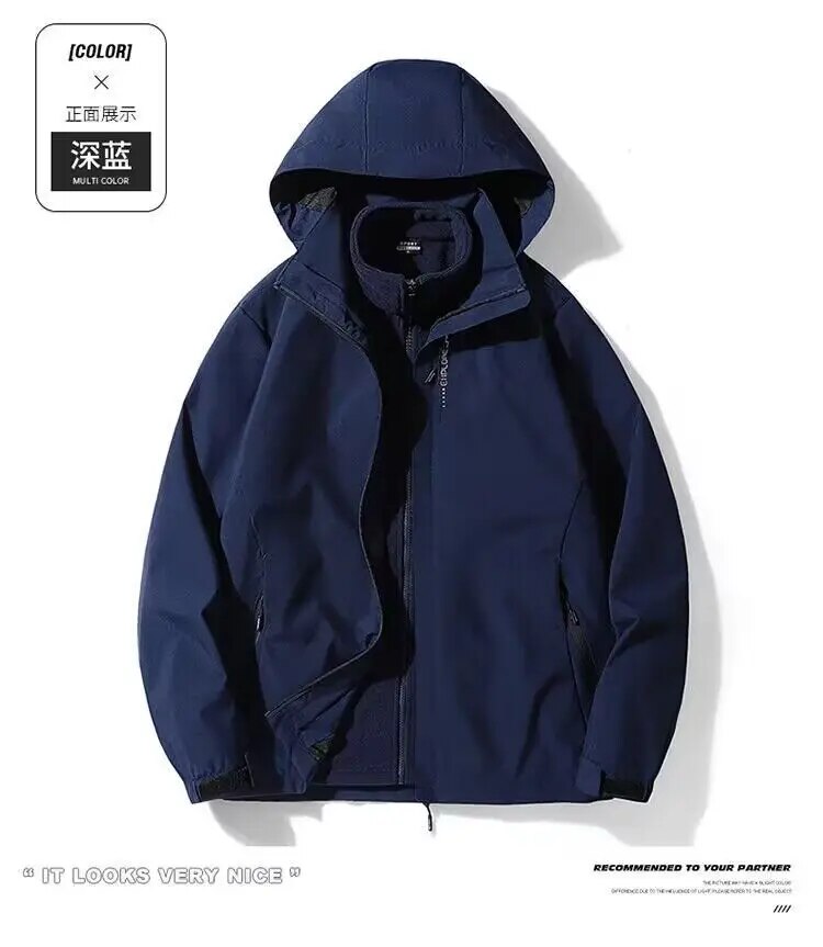 xakxx-Autumn Outdoor Storm Jacket Women Men Winter Detachable 2pcs Fleece&Thicken Warm Waterproof Windproof Jacket Plus Size 5XL 4XL