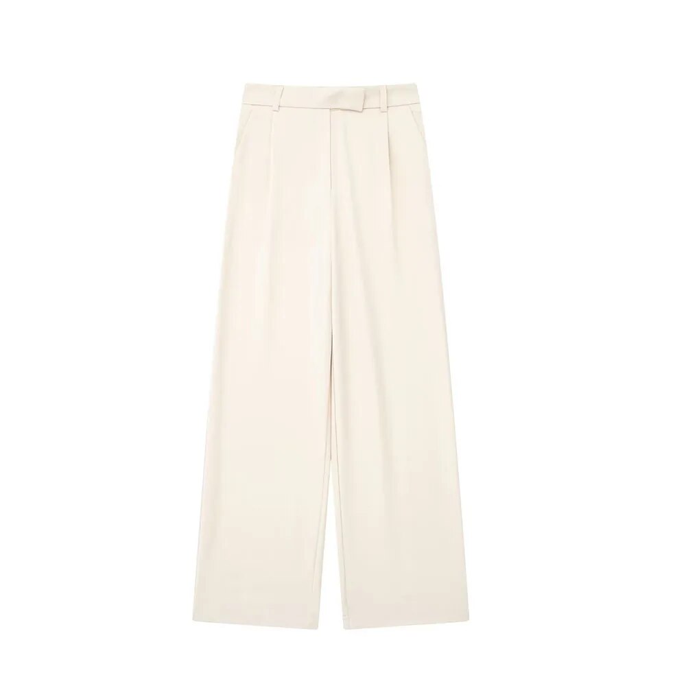 xakxx xakxx- New women's high waist pants with front pleated decoration and front pocket pleated high waist wide leg pants