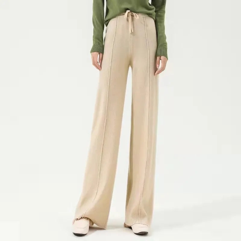xakxx xakxx-Cashmere-wool wide-leg pants for women wear high-waisted knitted pants outside the thick vertical tube.