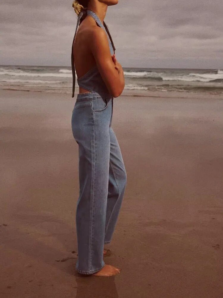 xakxx xakxx - New women's clothing casual all-match Ruili sweet and sexy denim round neck jumpsuit