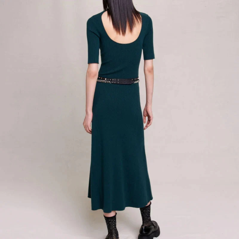 xakxx xakxx Women's Dress Autumn and Winter Female Clothing Elegant Backless Green Neck Knit Dress