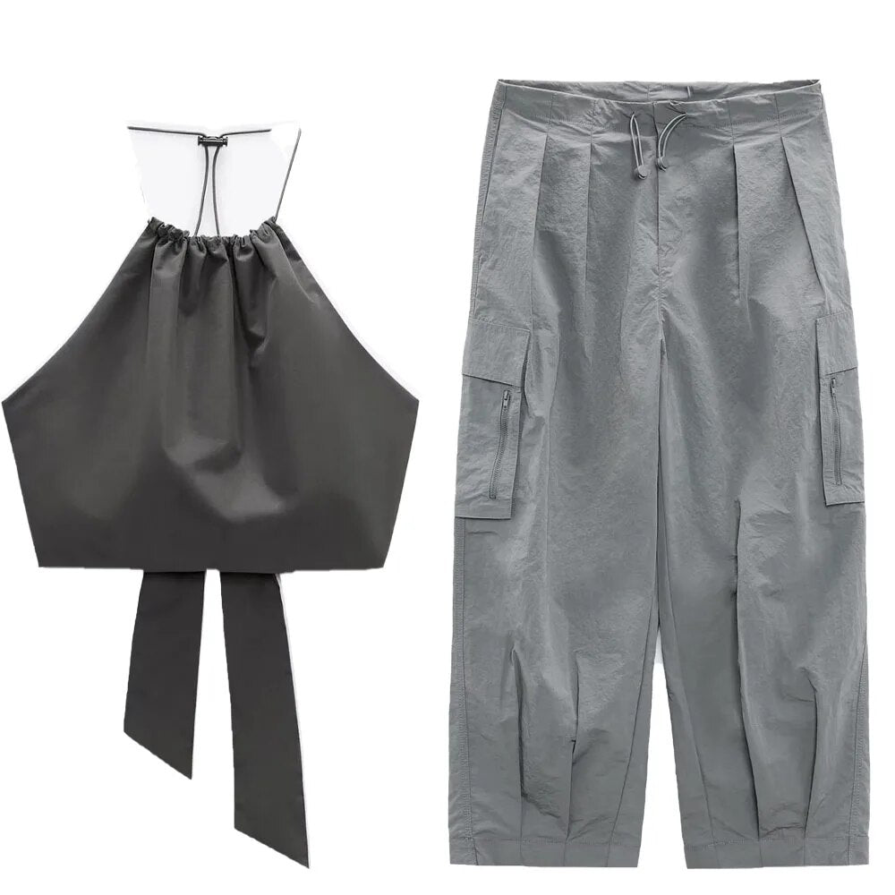 xakxx xakxx - New women's clothing, energetic temperament, fashion, casual, sexy halter collar windbreaker fabric top, nylon overalls