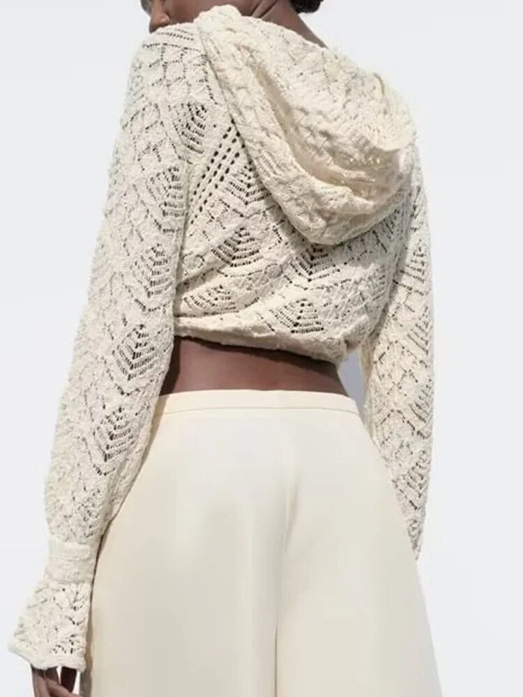 xakxx xakxx- New Women's Spring and Summer Temperament Fashion Casual Ruili Long Sleeve Knitted Hoodie