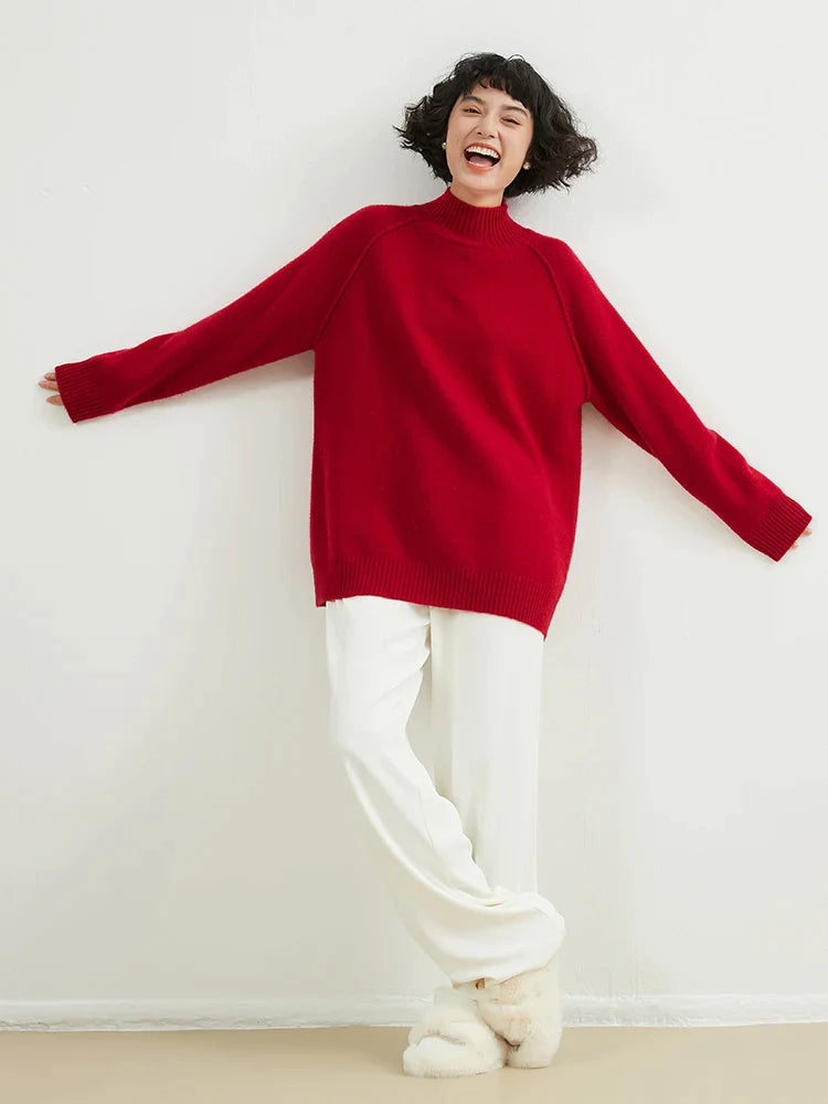 xakxx xakxx-Half-high-necked 100% pure cashmere sweater women's knitted thickened loose bottoming sweater in autumn and winter.