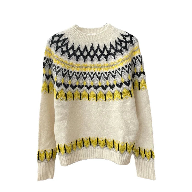xakxx xakxx Women's Pullover Autumn Female Clothing Jacquard Inner Knit Top Round Neck Loose Sweater