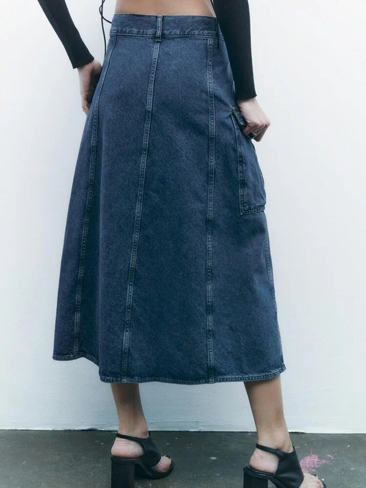 xakxx xakxx - spring new women's wrap-around type design high waist open casual hundred with belt work secti on denim skirt