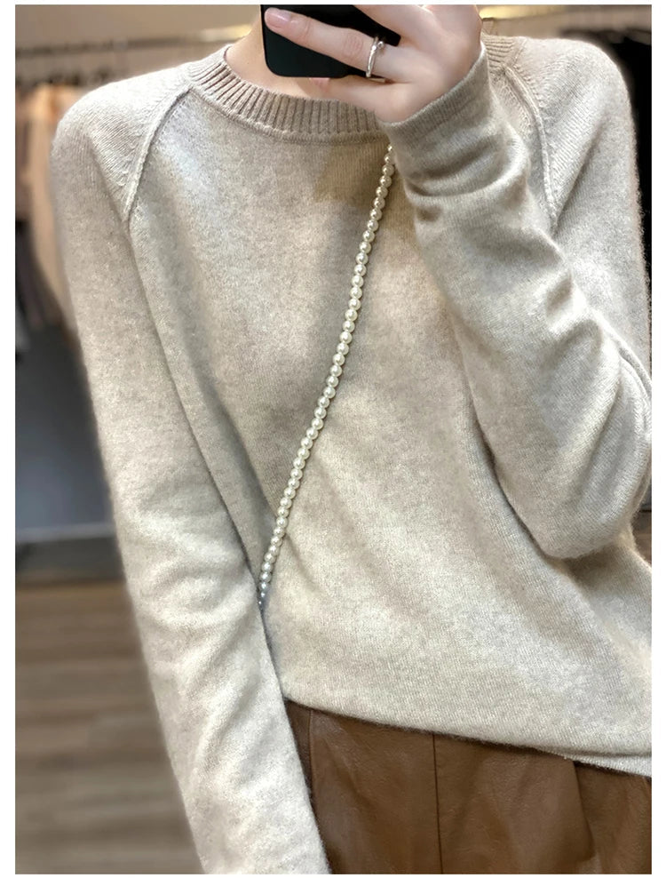 xakxx xakxx-Merino round neck sweater women's 100 pure wool bottoming shirt new winter loose knitted cashmere sweater
