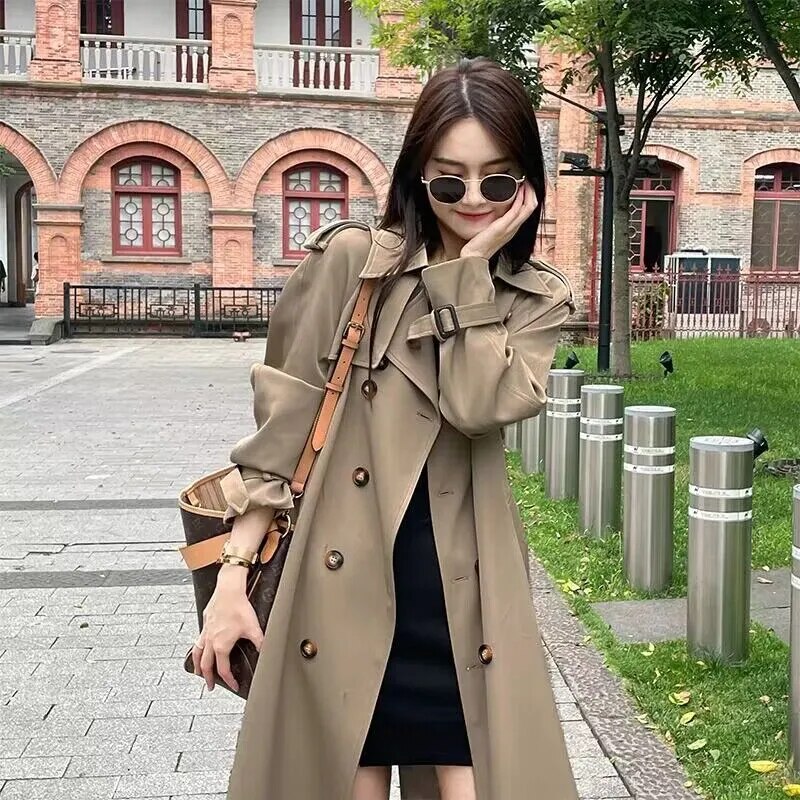 xakxx xakxx-Trench Coat Women Long Windbreaker Autumn Fashion Chic British Style Khaki Black Double Breasted Trench Coat For Women