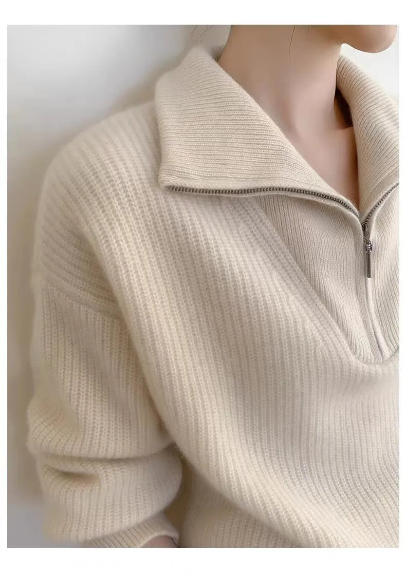 xakxx xakxx-Autumn and winter new semi-zipper cashmere vertical lapel thick sweater women lazy cashmere sweater