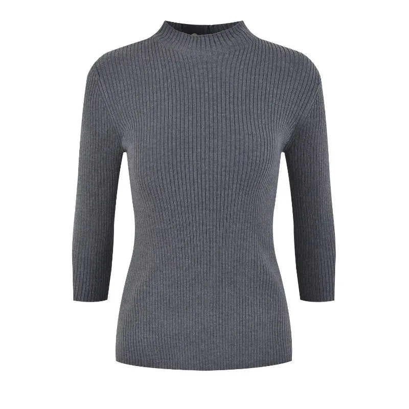 xakxx xakxx Fall Female Clothing Half High Neck Seven Sleeve Sweater Women's Slim Knit Bottom Shirt Top