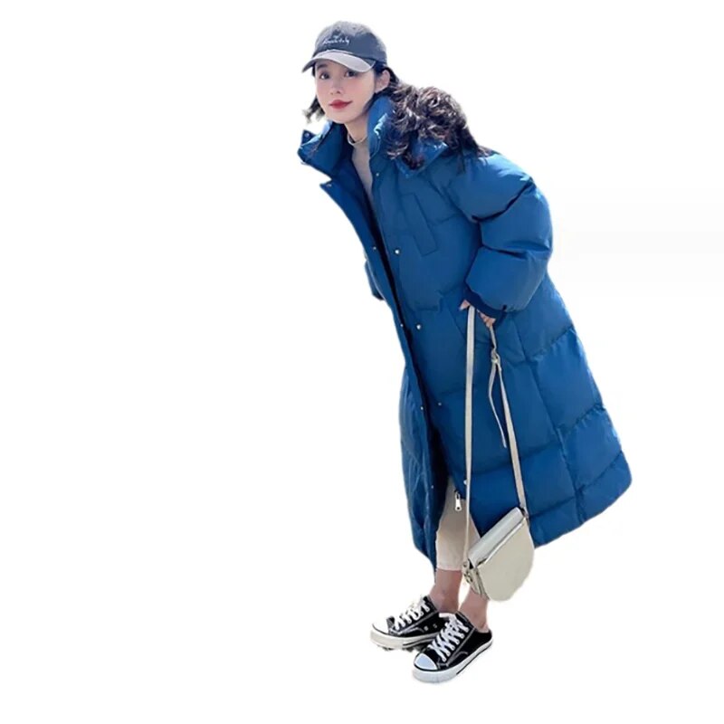 xakxx-Long Cotton Down Jacket Women Winter Thickened Loose Cotton Jacket For Women Blue Red White Black Khaki Plus Size 3XL
