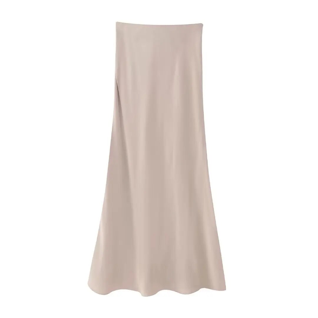 xakxx xakxx - New Women's Clothes Casual Fashion Pleated Design Silk Satin Top Slim High Waist Silk Satin Midi Skirt Set