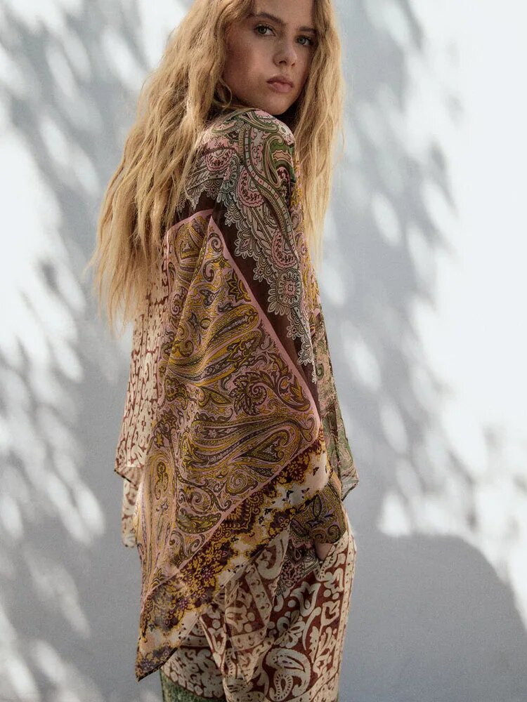 xakxx xakxx- New women's long-sleeved asymmetric hem side split front breasted closed patchwork cape shirt