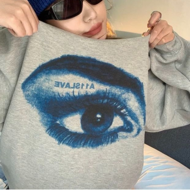 xakxx Gothic Streetwear Printed Hoodie Women Punk Harajuku Hippie Grey Crewneck Sweatshirts Vintage Pullover Female Tops