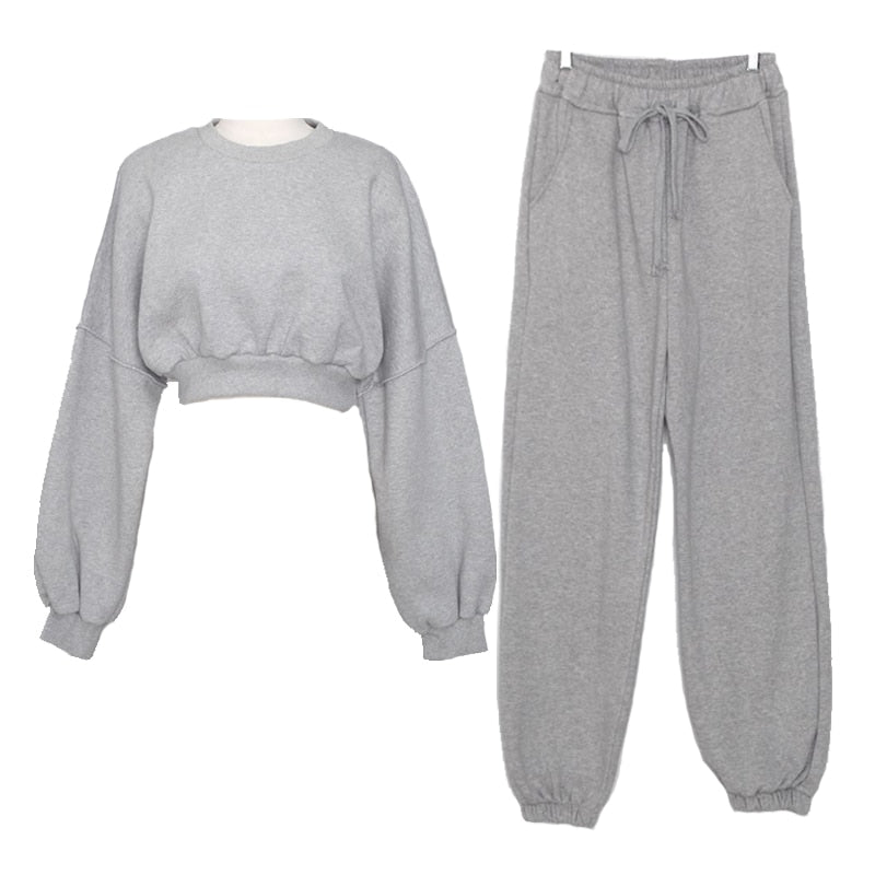 xakxx Women Pullover Hoodies Sweatshirts Suit Winter Spring Solid Casual Tracksuit Fleece 2 Pieces Set Sweatpants Quality Outfits