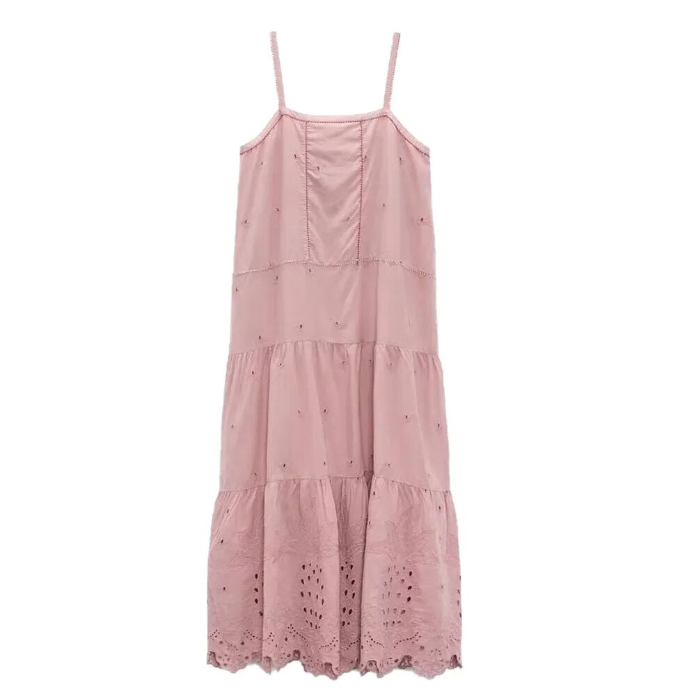 xakxx- New women's style temperament fashion casual all-match sexy slim Ruili sweet hollow embroidery dress