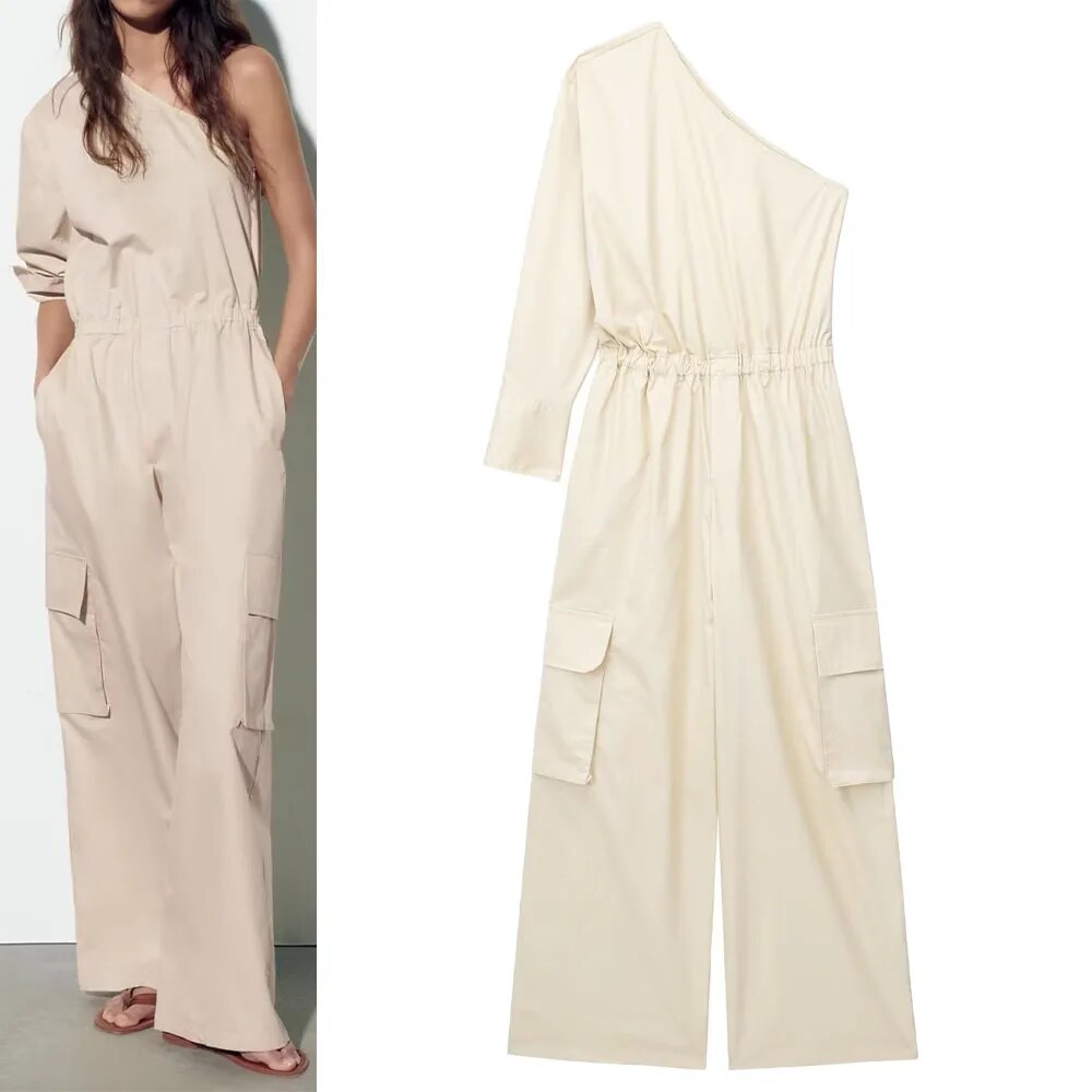 xakxx xakxx - New Women's Clothing Temperament Fashionable Casual Slim Ruili Tooling Style Asymmetrical Long Jumpsuit