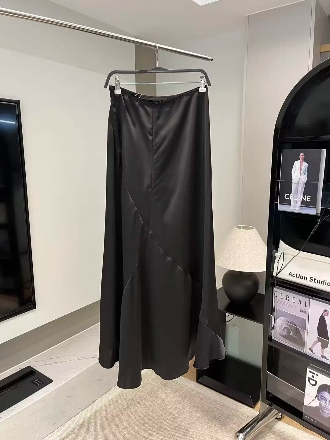 xakxx- Autumn new women's clothing Temperament fashion casual character meets silk satin texture high waist dress