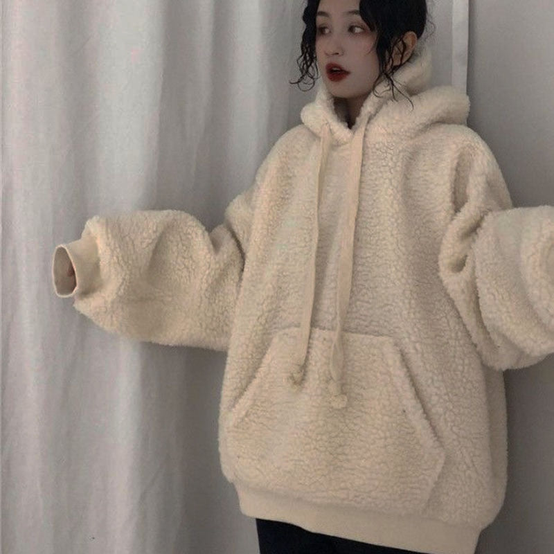 xakxx Thanksgiving Lamb Cashmere Hoodies Sweatshirts Women Autumn Long Sleeve Thick Warm Pullover Korean Loose Hairy Hoodie Top Female