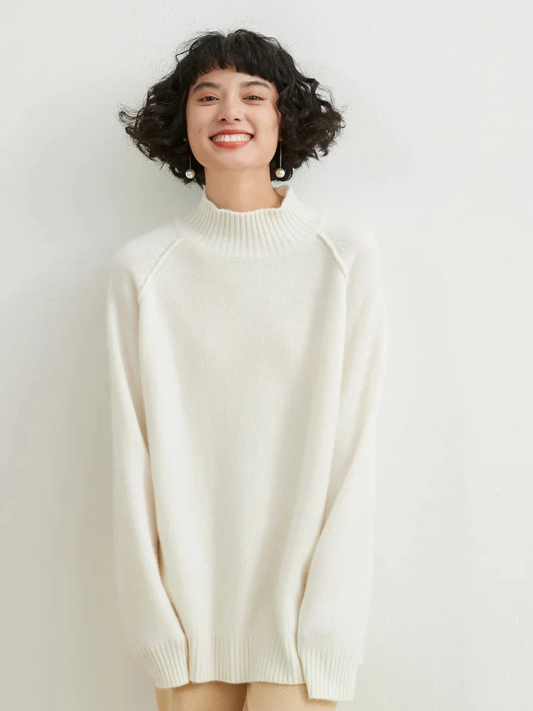 xakxx xakxx-Half-high-necked 100% pure cashmere sweater women's knitted thickened loose bottoming sweater in autumn and winter.