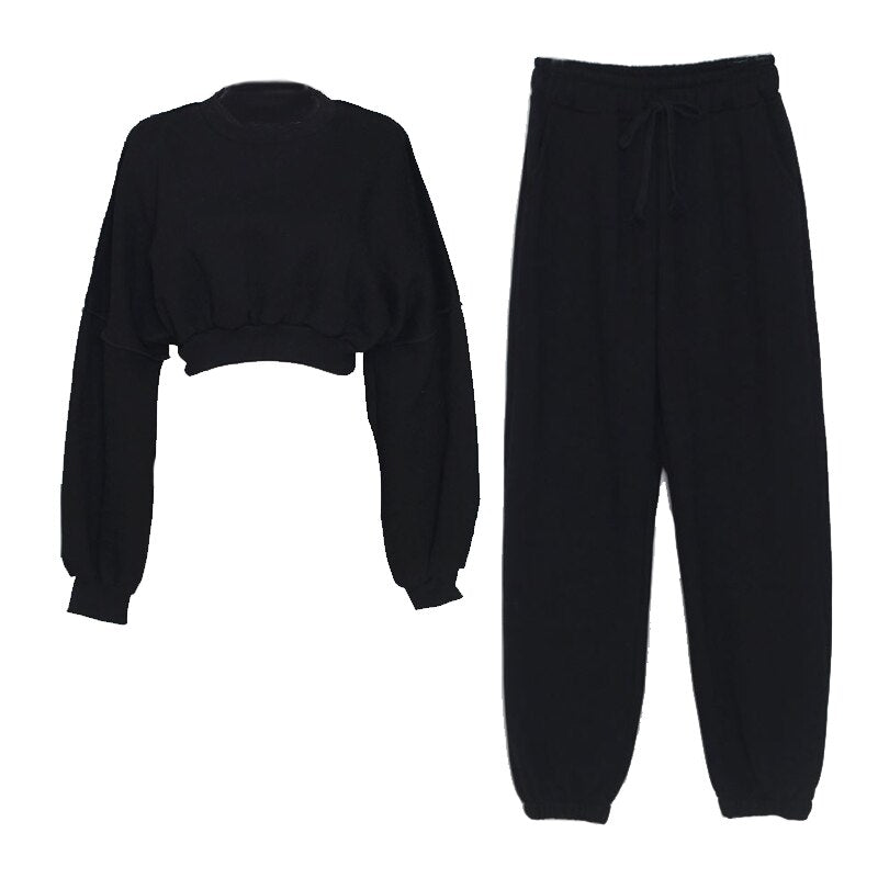 xakxx Women Pullover Hoodies Sweatshirts Suit Winter Spring Solid Casual Tracksuit Fleece 2 Pieces Set Sweatpants Quality Outfits