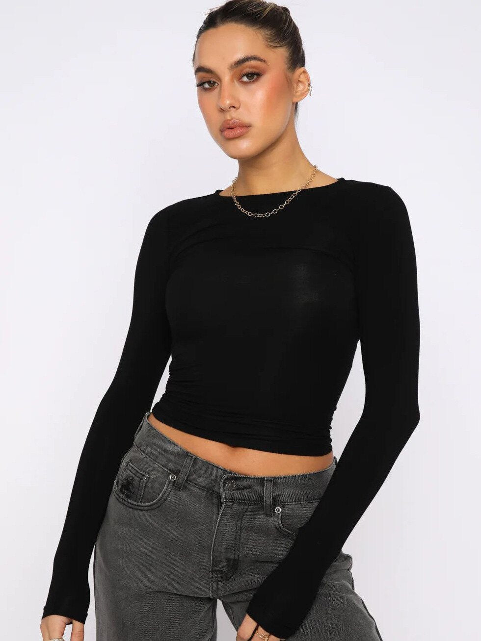 xakxx Women's T-shirt Y2K Tight Casual Long-sleeved Breathable Bottoming Shirt Versatile Outside Wear Moisture Wicking Shirts Clothes