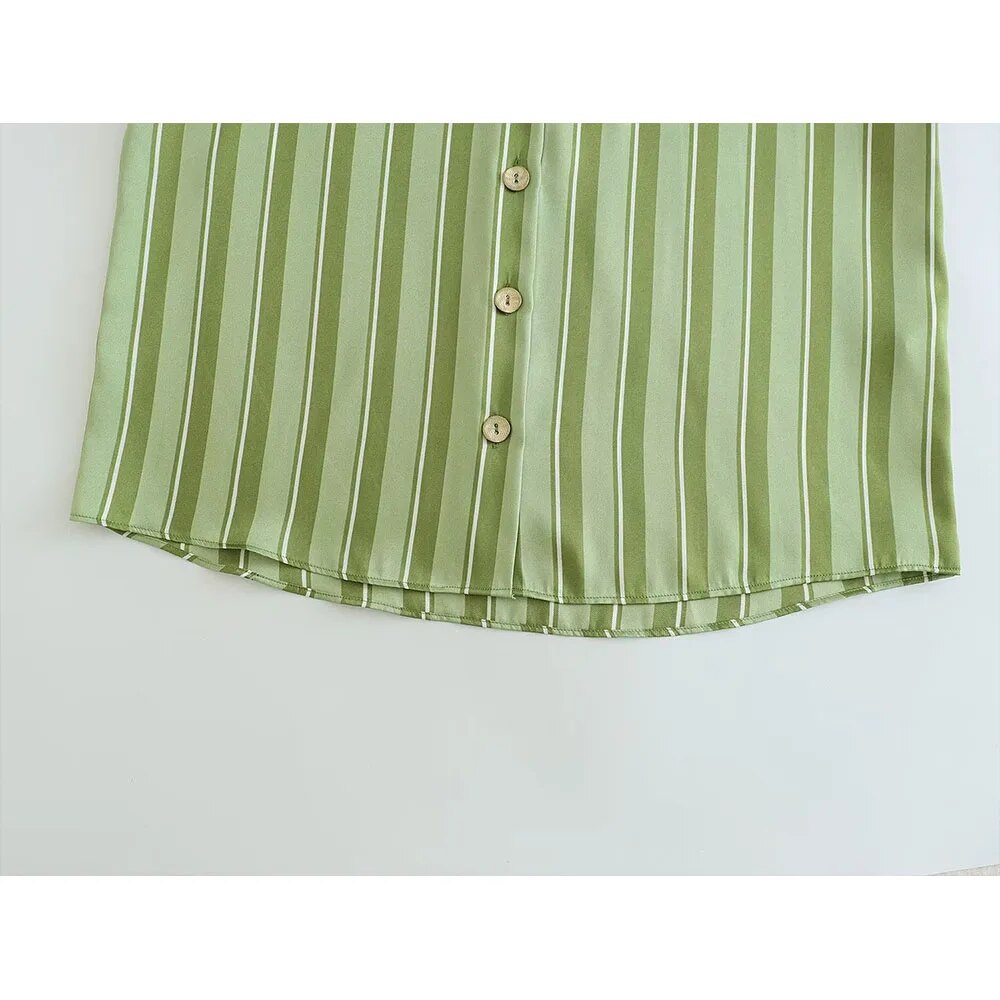 xakxx- New Women's Temperament Fashion Versatile Casual Long Sleeve Polo Shirt Front Button Closed Stripe Loose Fit Shirt