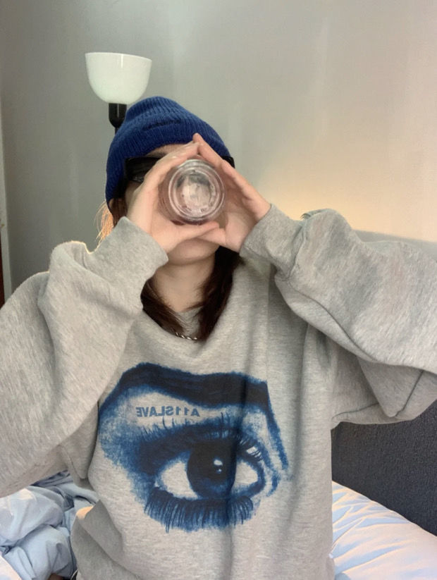 xakxx Gothic Streetwear Printed Hoodie Women Punk Harajuku Hippie Grey Crewneck Sweatshirts Vintage Pullover Female Tops
