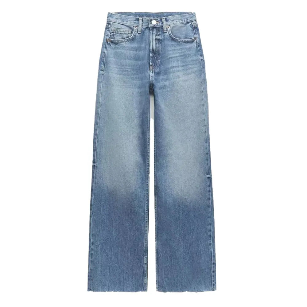 xakxx xakxx- New Women's Extra Long Wide Leg Zipper and Metal Button Closure High Waist Casual Wide Leg Jeans