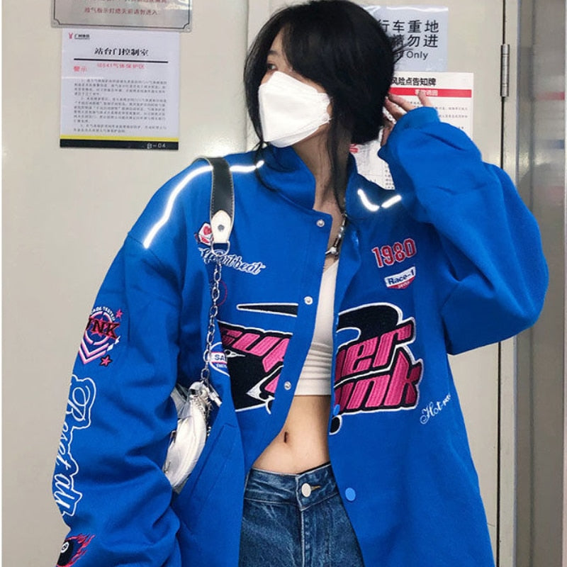 xakxx Gothic Punk Embroidery Sweatshirts Women Harajuku Zip Up Oversize Hoodies Black Loose Casual Tops Jacket Vintage Hippie