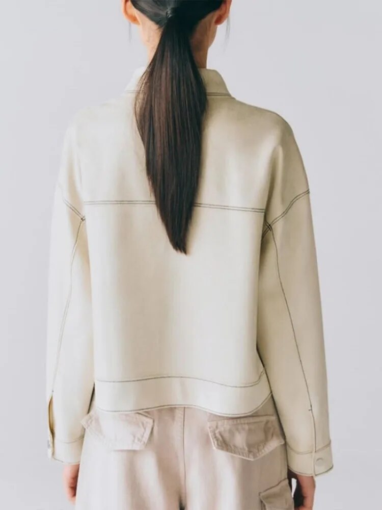 xakxx- spring new women's casual and versatile temperament retro lapel pocket loose collision color short jacket