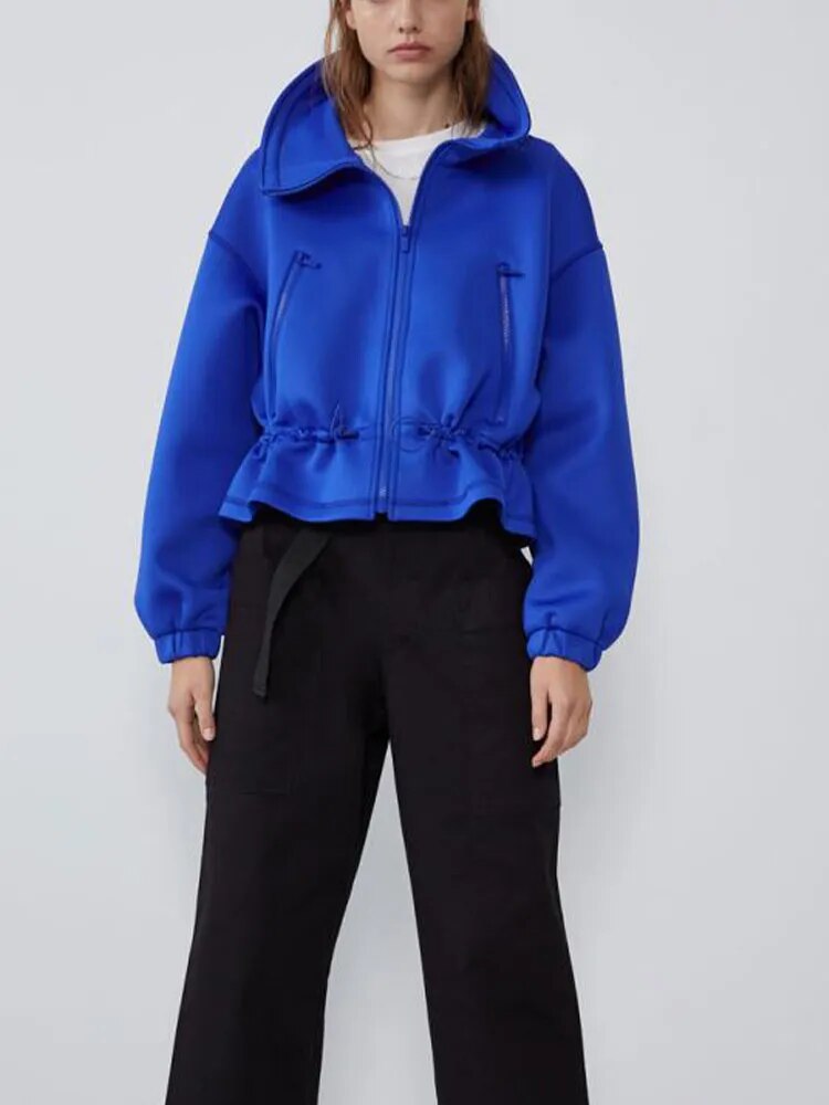 xakxx xakxx - Autumn and Winter New Long Sleeve Drawstring Mock Neck Zipper Coat Women's Sweater